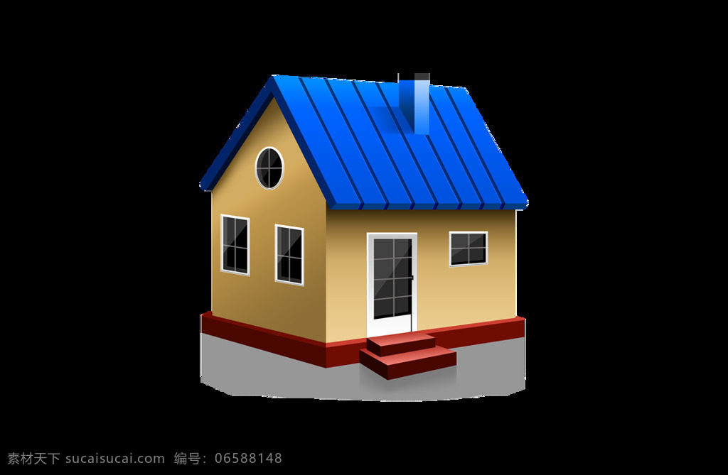 蓝色 卡通 房屋 元素 png元素 建筑 免抠元素 透明元素