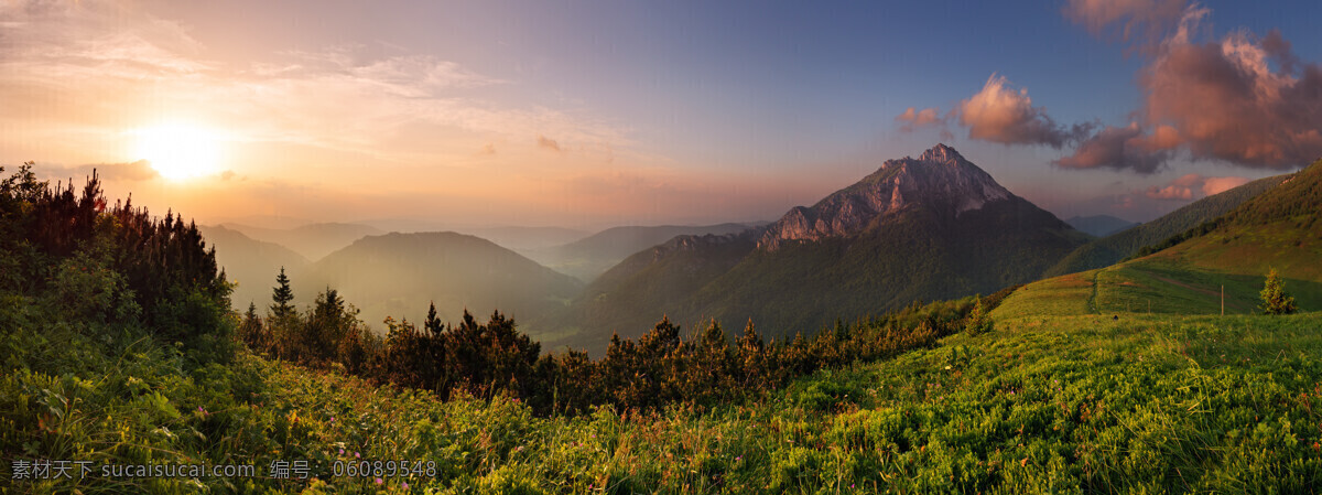 山峰 壮丽 山河 森林 自然美景 清晨 晨曦 日出 朝阳 美丽风景 自然风景 美丽风光 山脉 针叶林 自然景观