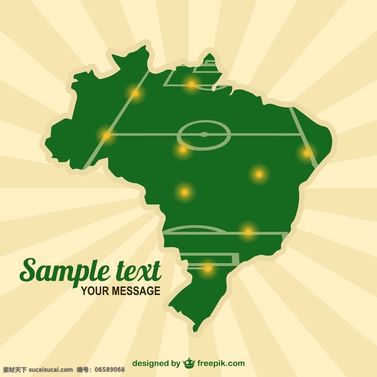 巴西 地图 足球场 模板 背景 海报 太阳 足球 体育 世界 旗帜 绿色 草地 绿色背景 运动 壁纸 图形 庆典 黄色