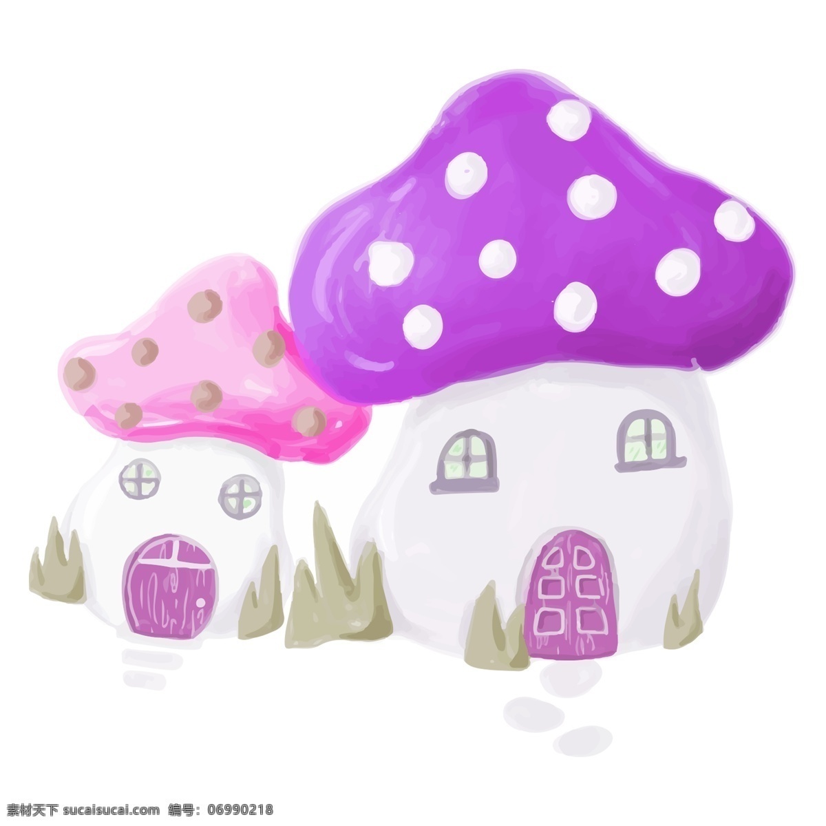 清新 紫色 蘑菇 屋 装饰 元素 屋子 童话 简约 玩具 装饰元素 植物