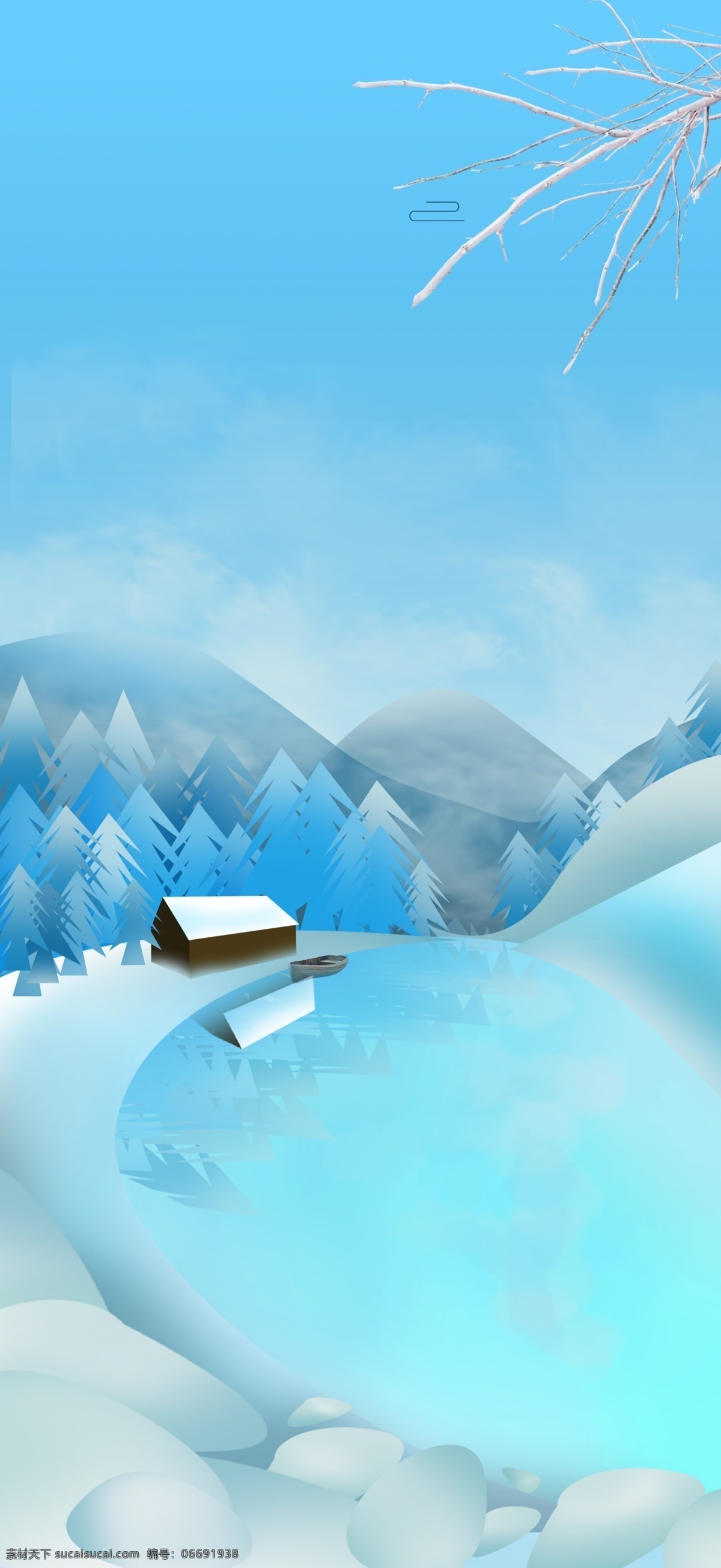 冬天 雪后 山峰 背景 松树 蓝色