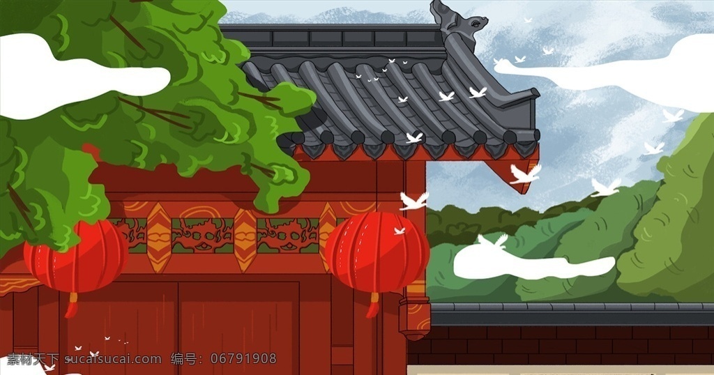古风建筑图片 古风建筑 手绘插画 卡通 古风 建筑 中国风 古风插画 城墙 古建