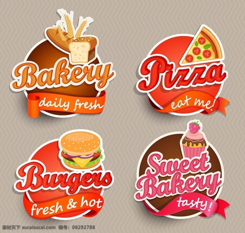 西餐美食标签 时尚快餐图标 图形标签 标志图标 标贴标签 标签设计 矢量快餐图标 披萨 汉堡 徽标 徽章 标帖