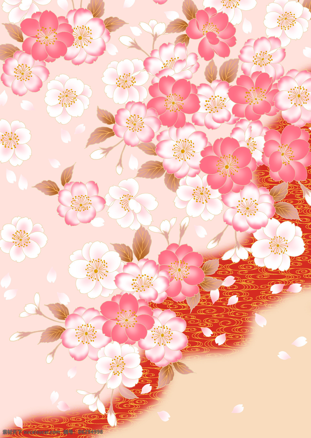 日本 风格 中 色彩 八重樱 花瓣 背景图 底纹边框 背景底纹 设计图库