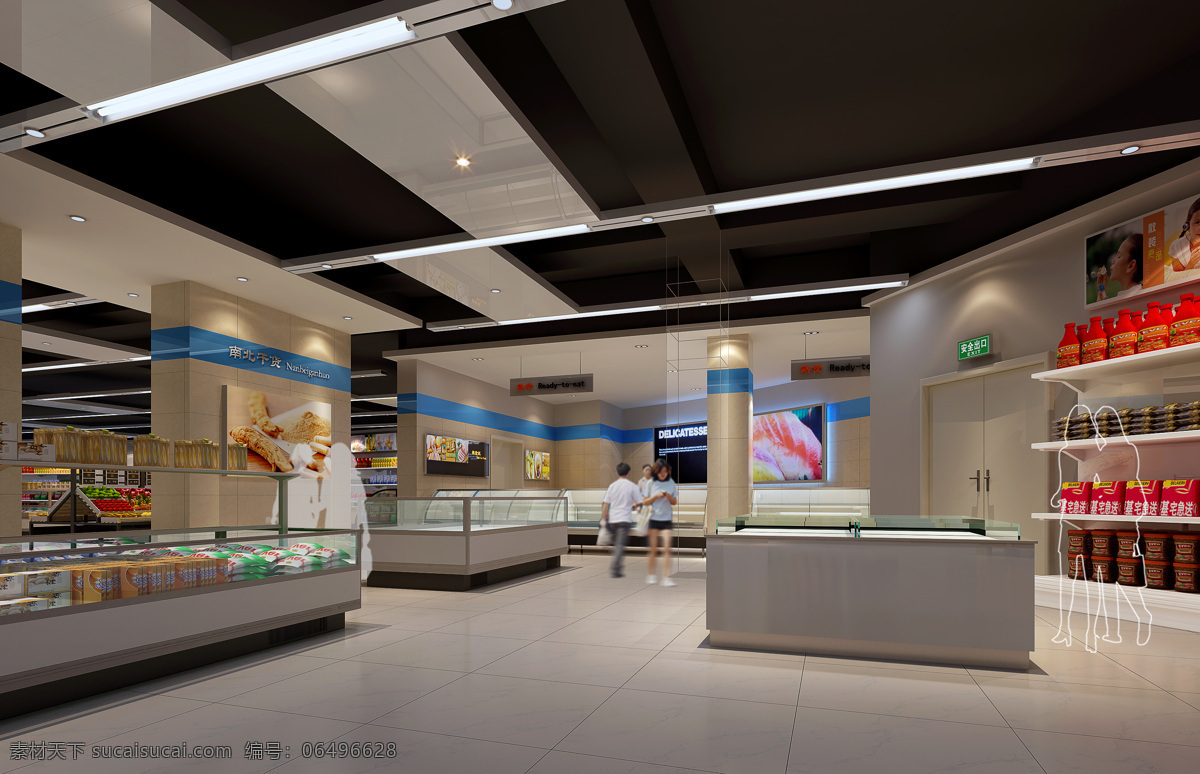 商场 熟食 区 装修 效果图 服务中心 室内 烟酒 柜 外 立面 3d设计