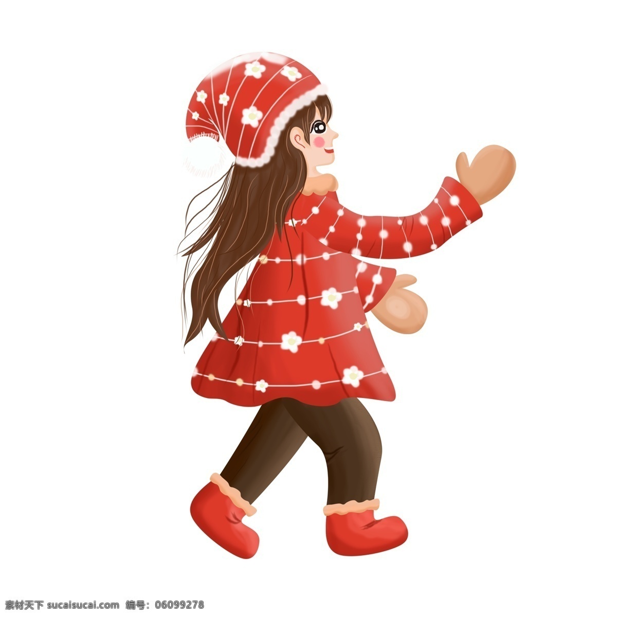 卡通 手绘 圣诞节 女孩 人物 插画 冬季 人物素材 psd设计 儿童 侧面 圣诞帽子