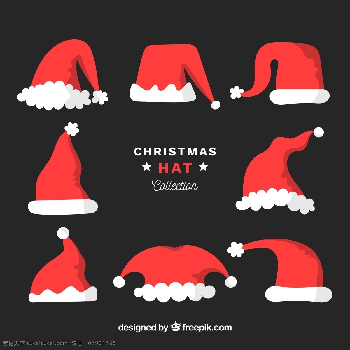 款 红色 圣诞 帽 矢量 节日 可爱 圣诞节 圣诞帽 雪花 元素
