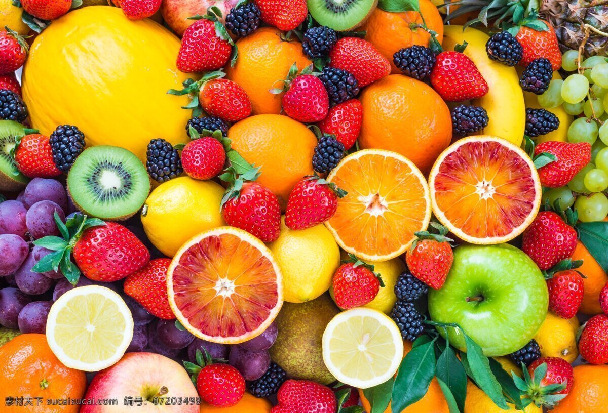 水果杂烩 水果 西柚 柠檬 苹果 猕猴桃 橙子 草莓 葡萄 红莓 生物世界
