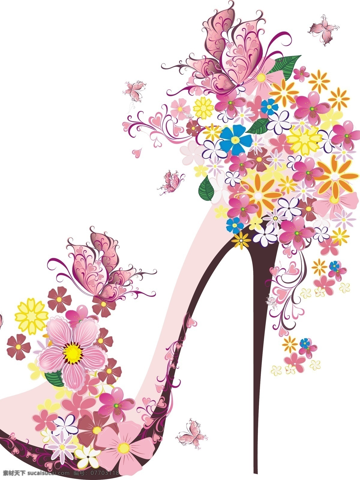 花朵与鞋子 蝴蝶 花朵 高更鞋 粉色 简约而不简单 ai矢量图层 可更改的