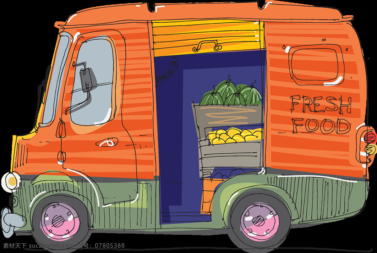 png元素 货车 免抠元素 蔬菜 水果 透明素材 卡通 食品 运输车 元素