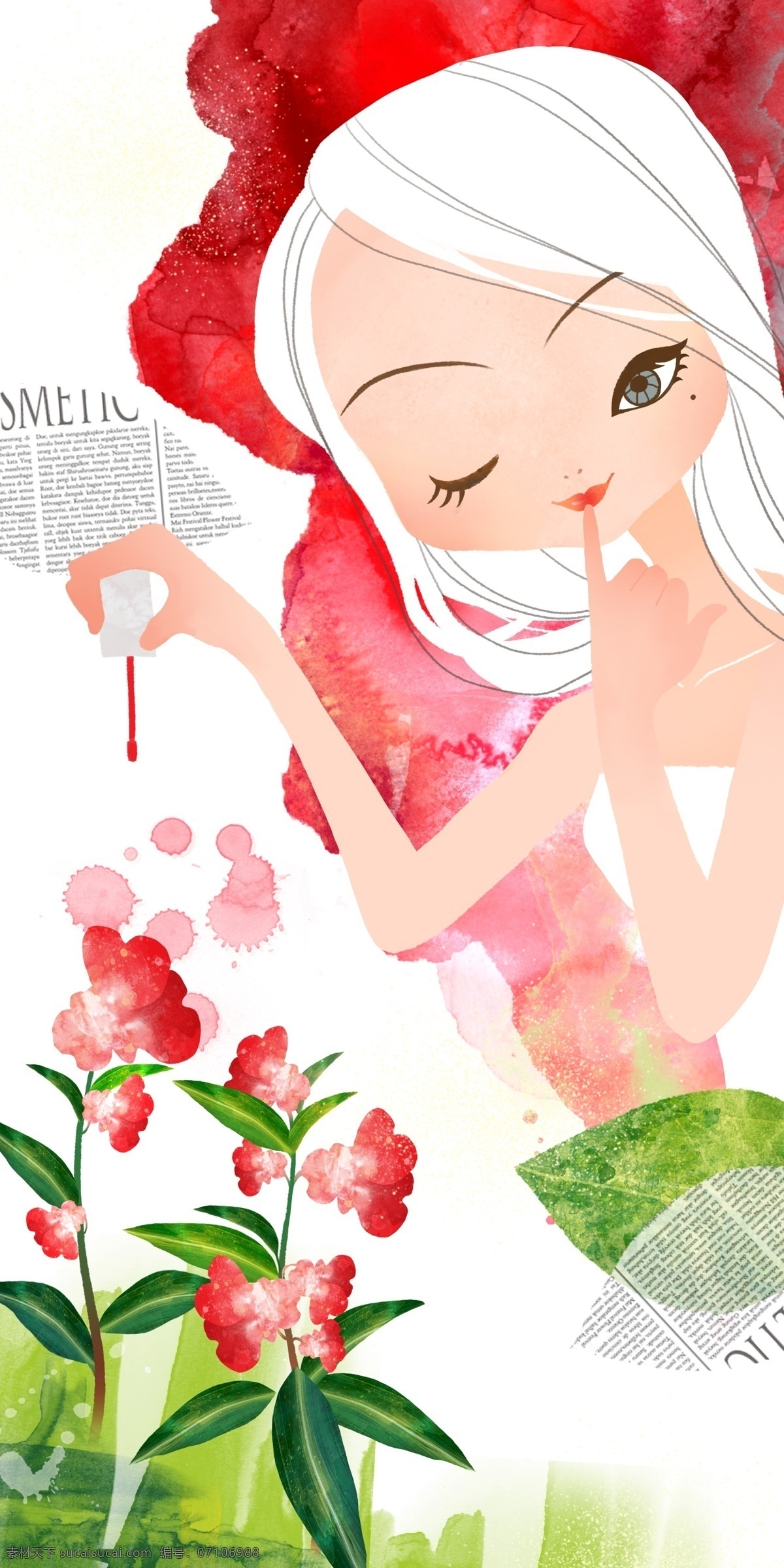涂 指甲油 可爱 女孩 插画 插画素材 可爱女孩 涂指甲油 psd源文件
