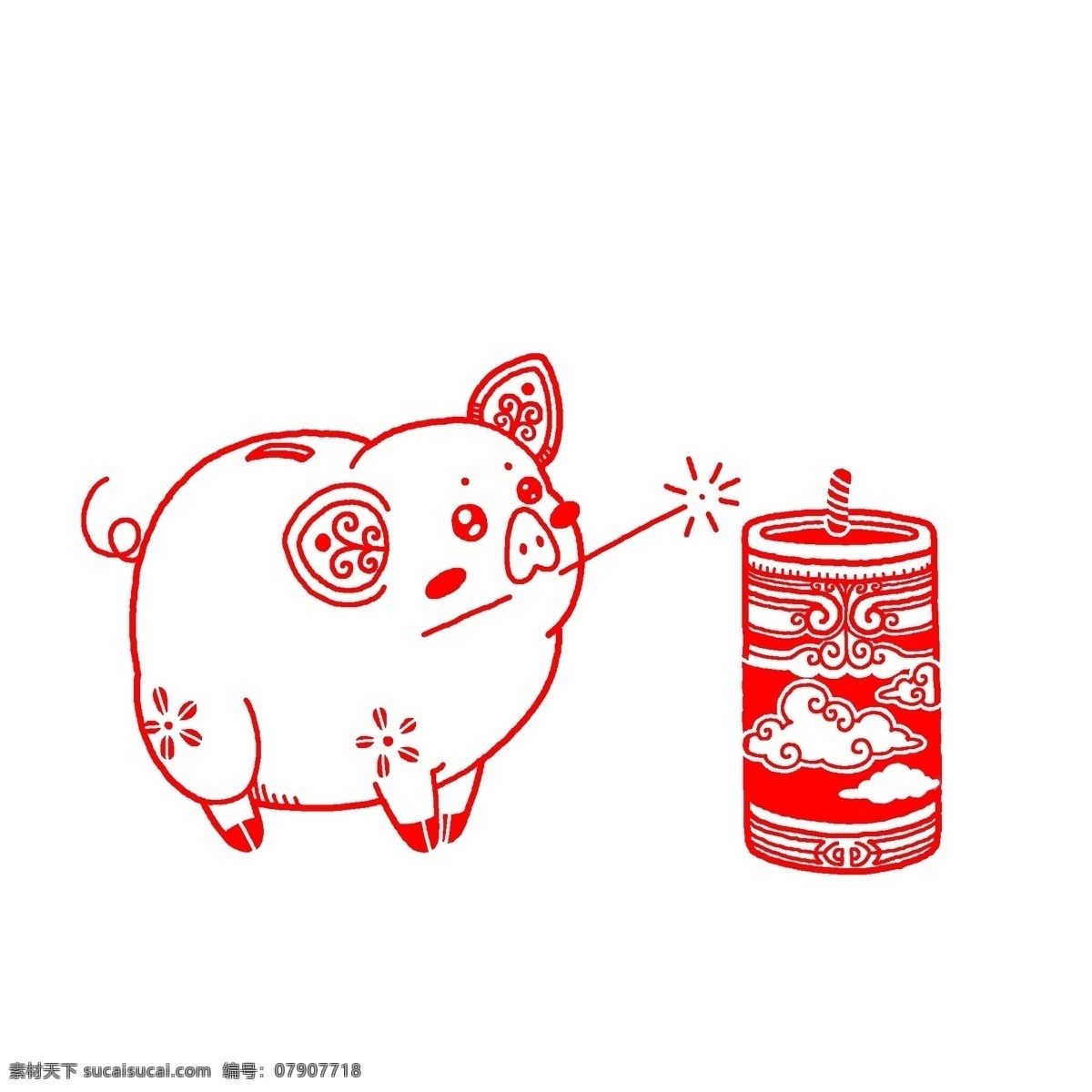 红色 剪纸 可爱 猪 过年 新年 红色剪纸 可爱的猪 猪年 红色的猪 炮仗 鞭炮 爆竹烟花 贴花 窗花 新春 喜庆 卡通猪