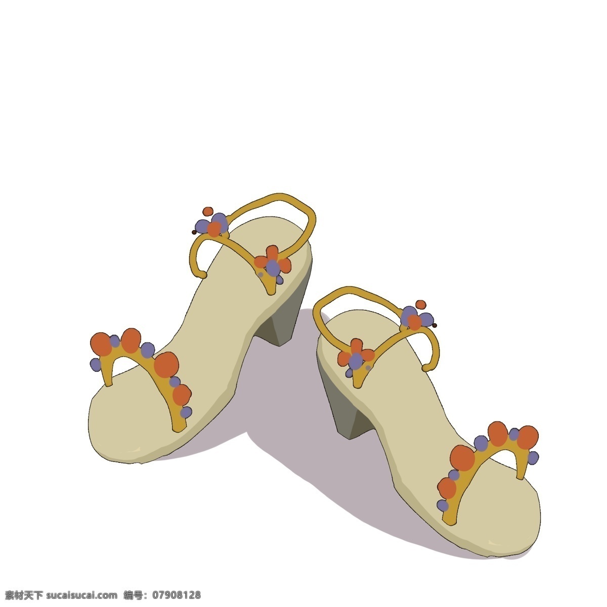红蓝拖鞋 夏日 拖鞋 卡通 手绘 简洁 红蓝