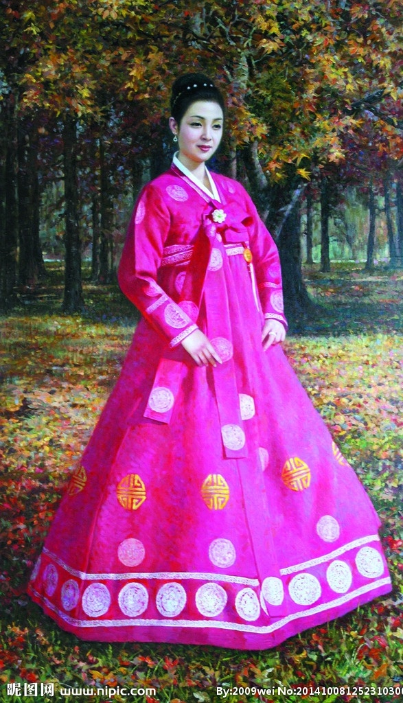 朝鲜族妇女 美术 油画 人物画 女人 妇女 树林 文化艺术 绘画书法