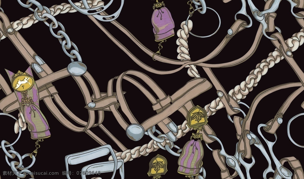 锁链 皮带 链条 锁头 数码印花图案 无缝连接 高清