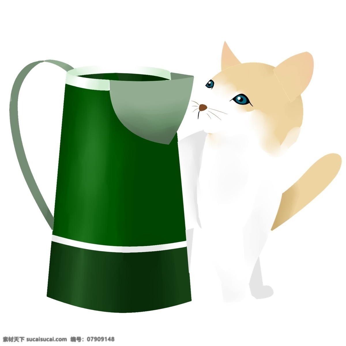 可爱 猫咪 手绘 插画 可爱的猫咪 手绘猫咪 萌萌的猫咪 宠物猫咪 漂亮的猫咪 猫咪装饰 绿色的水瓶