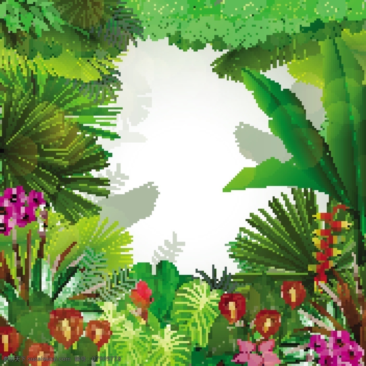 热带植物 印花图案 叶子 底纹花卉 芭蕉叶 花卉片 平面素材