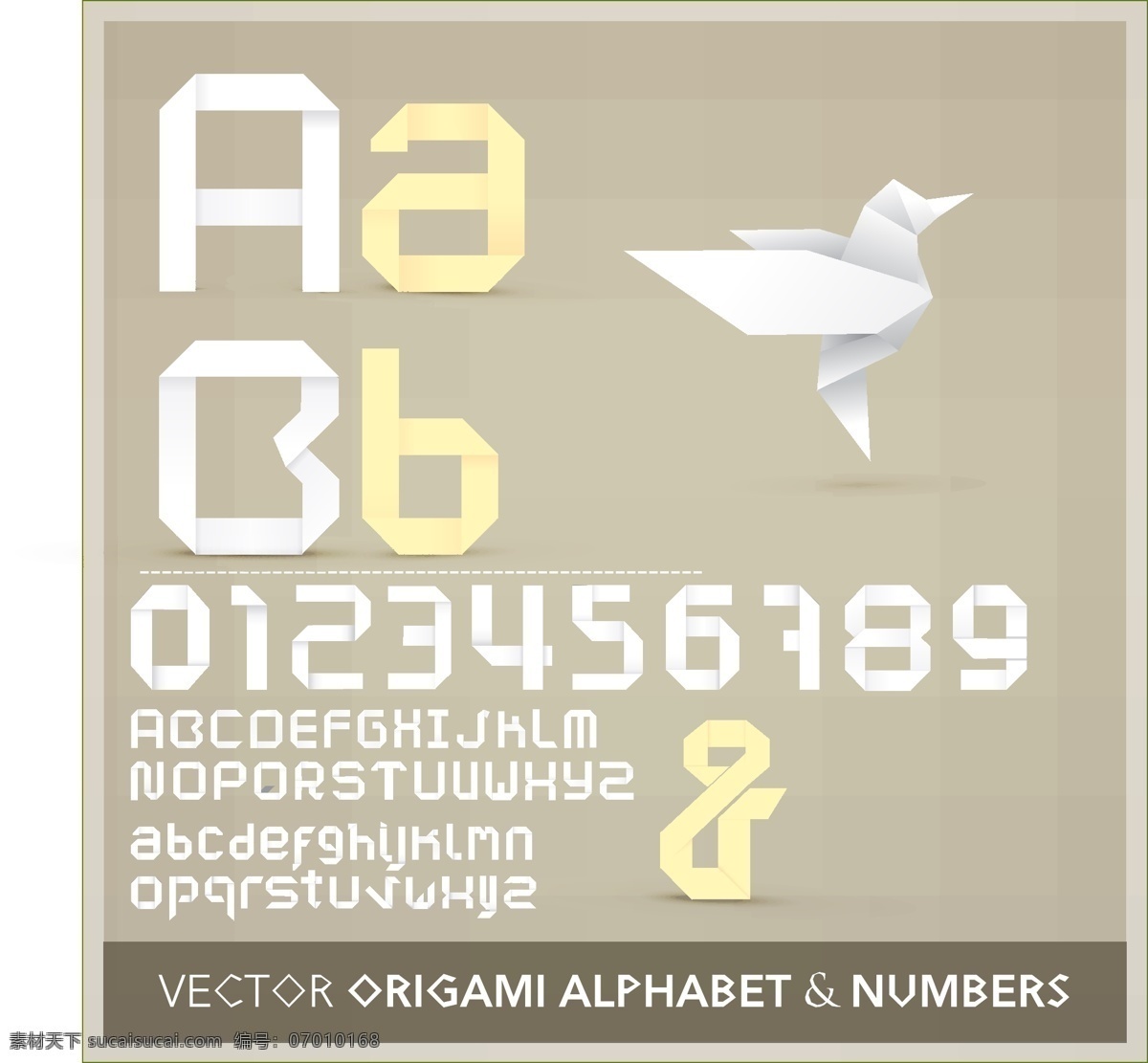 折 纸带 英文 字母 数字 矢量 标点符号 鸟 蜂鸟 矢量图 艺术字