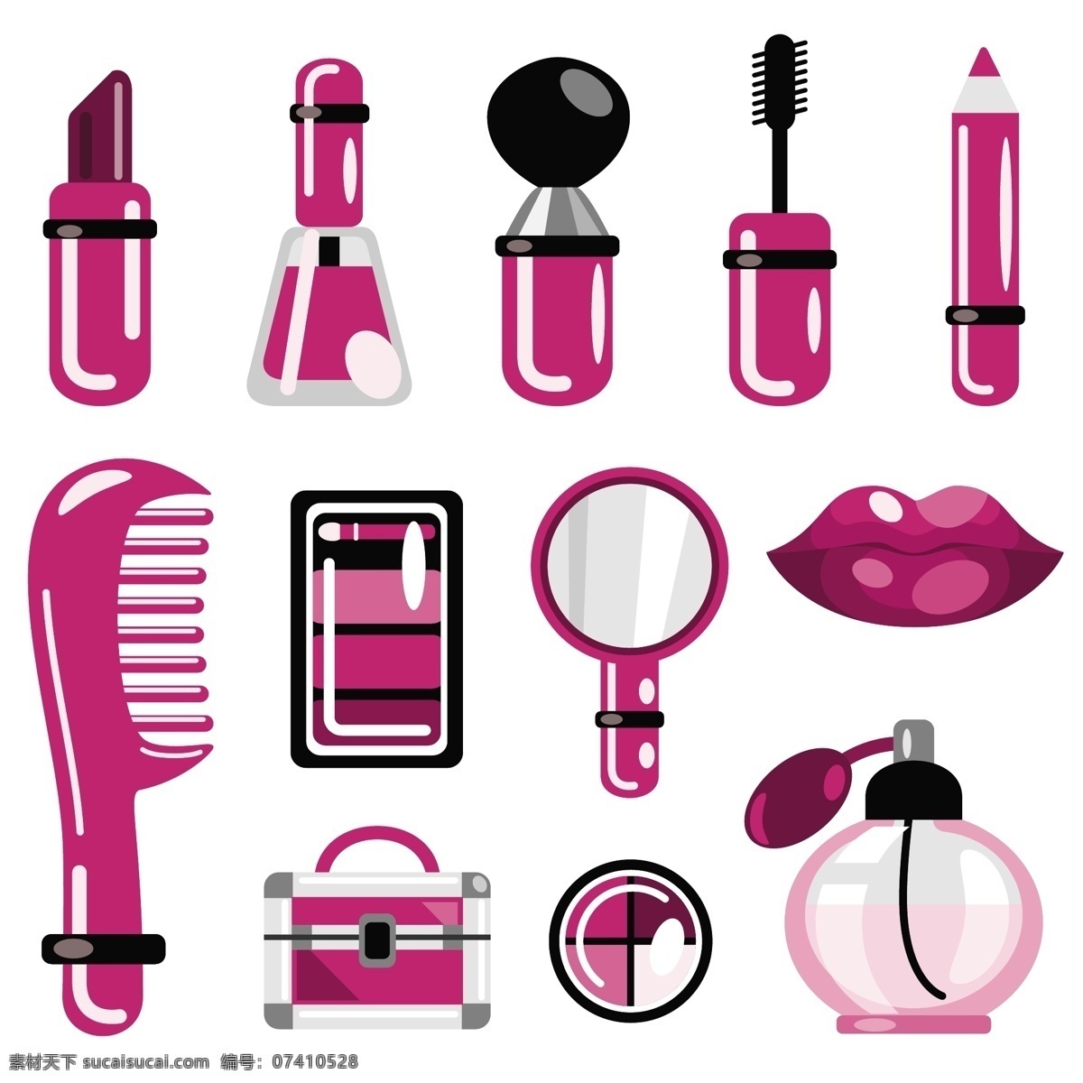 紫色 调 化妆品 矢量图 唇膏 化妆品矢量图 镜子 梳子 香水 日常生活