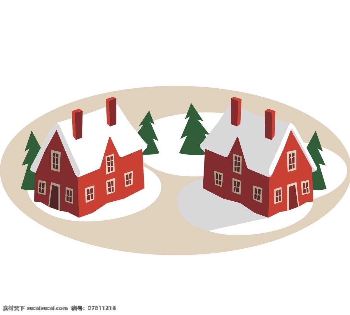 圣诞 元素 圣诞树 雪 房子 矢量 红房子 雪房子 树