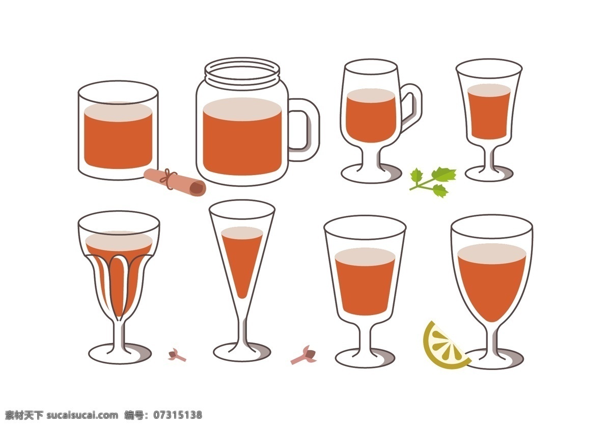 果汁饮料图标 饮料 饮料图标 矢量素材 杯子 高脚杯 图标 图标设计 唯美 手绘 手绘饮料 冷饮 汽水 果汁
