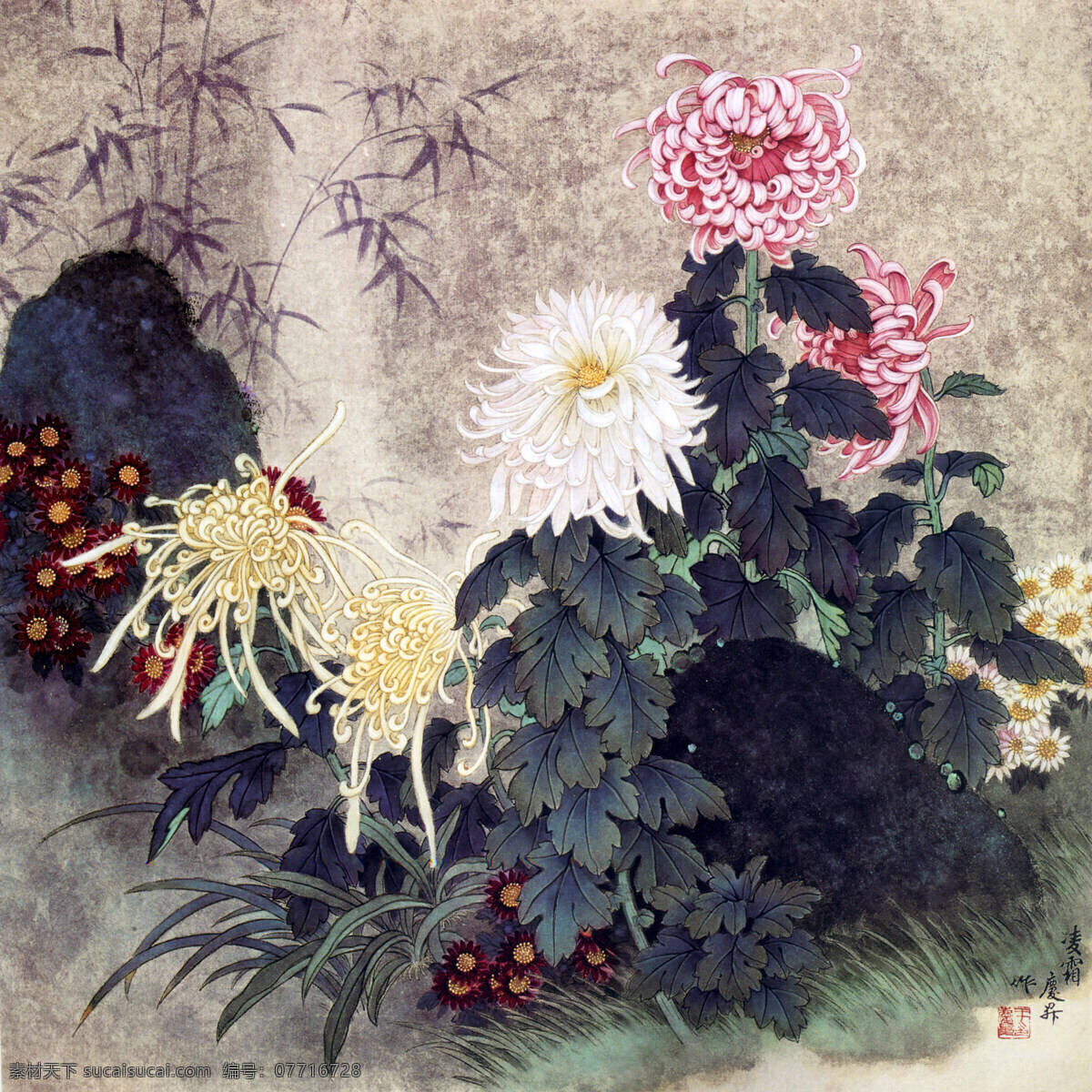 国画菊花 国画 花鸟画 菊花 绘画 绘画书法 文化艺术