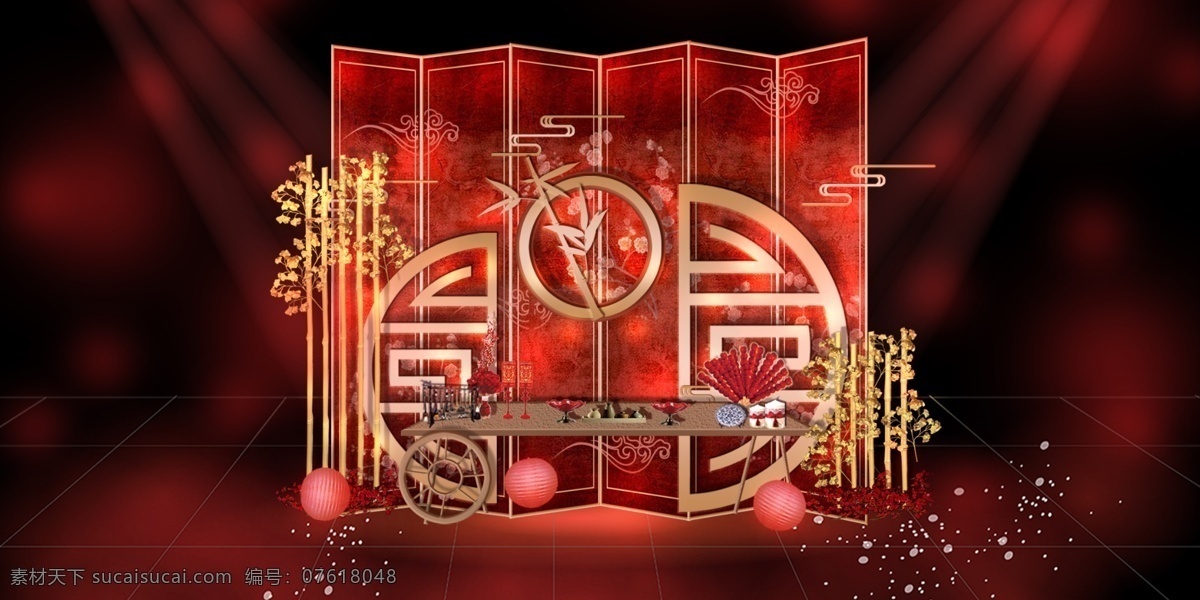 中式 婚礼 小姑 偶 签到 区 屏风 红色 祥云 中式花纹 新中式 金色竹子 婚礼签到区 婚礼甜品区