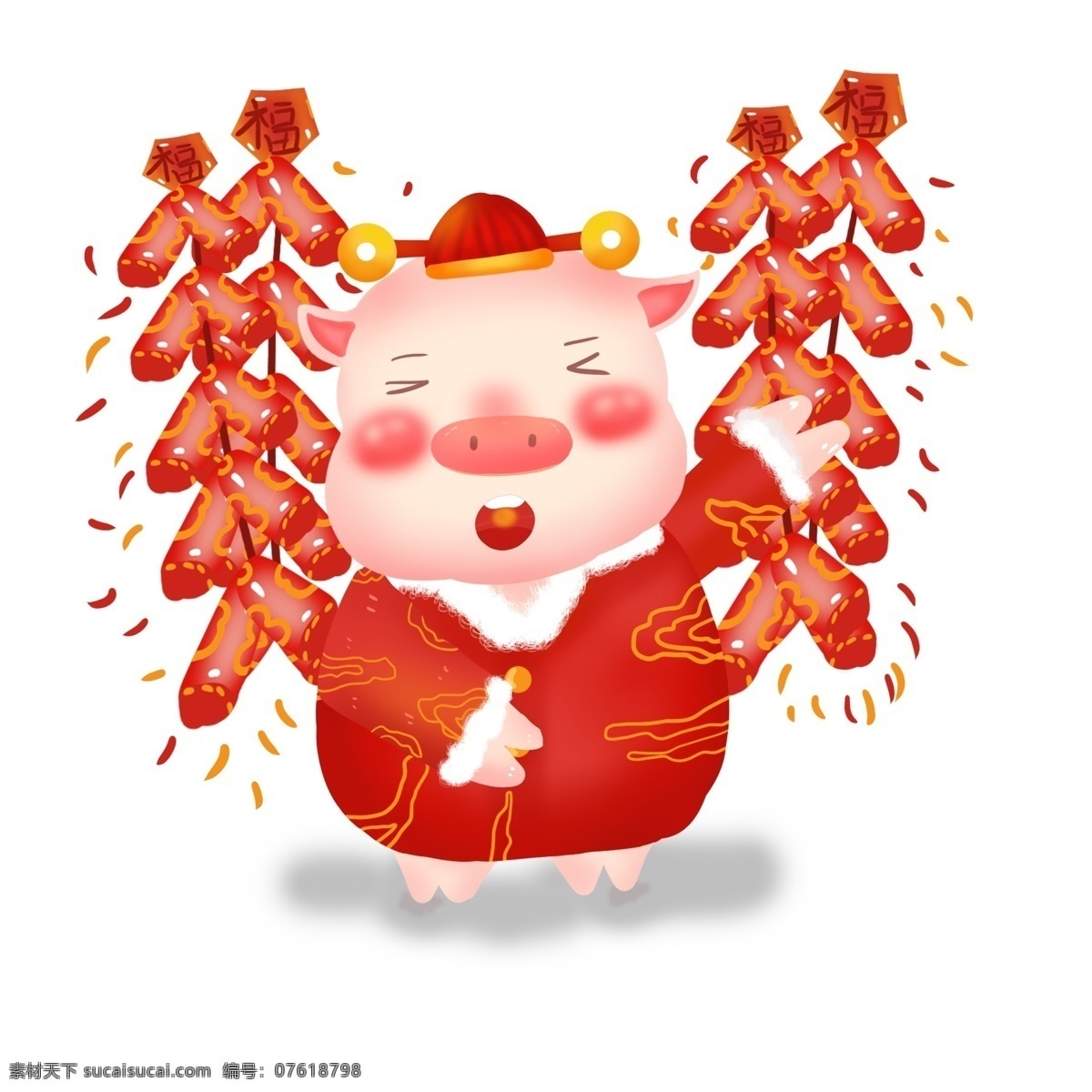新年 可爱 猪 立体 ip 卡通 形象 喜庆 插画 商用