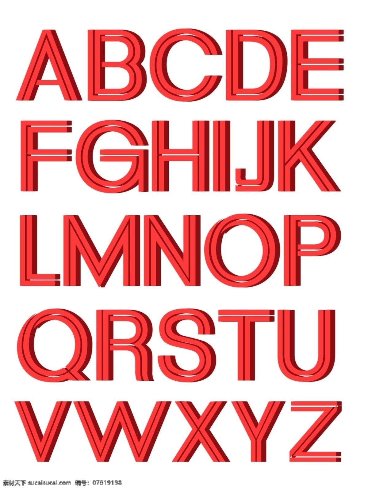 手绘 创意 红色 英文 大写字母 合集 艺术字 喜庆 立体 线条 大写字母合集