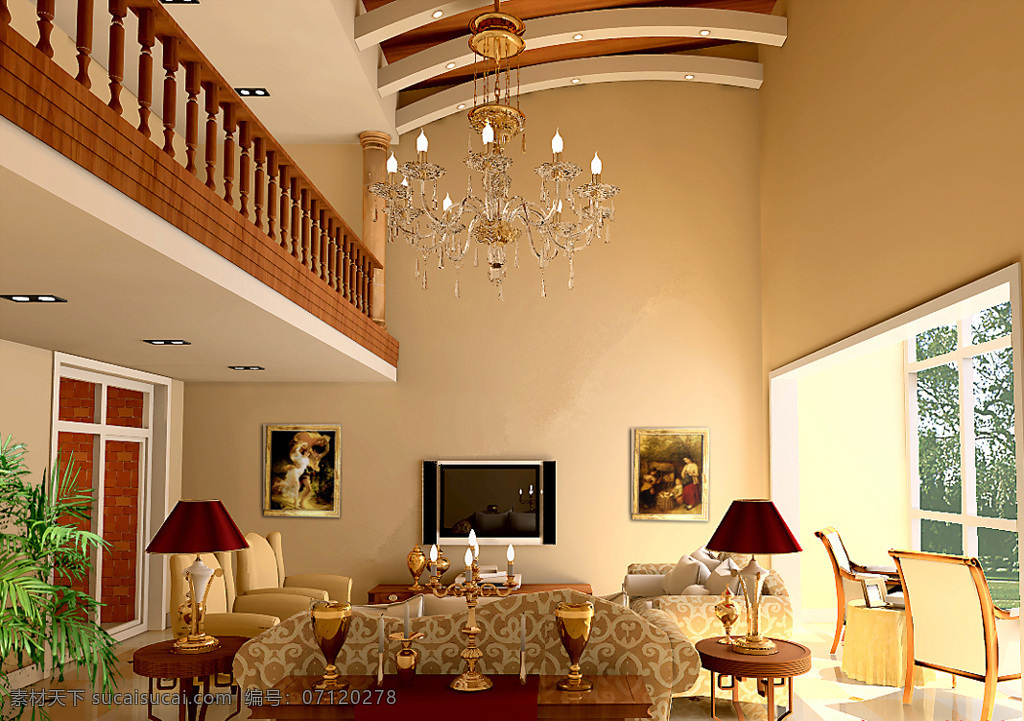 别墅 客厅 3d设计 别墅客厅 风格 欧式 设计图库 室内 水晶吊灯 烛台 装饰素材 灯饰素材