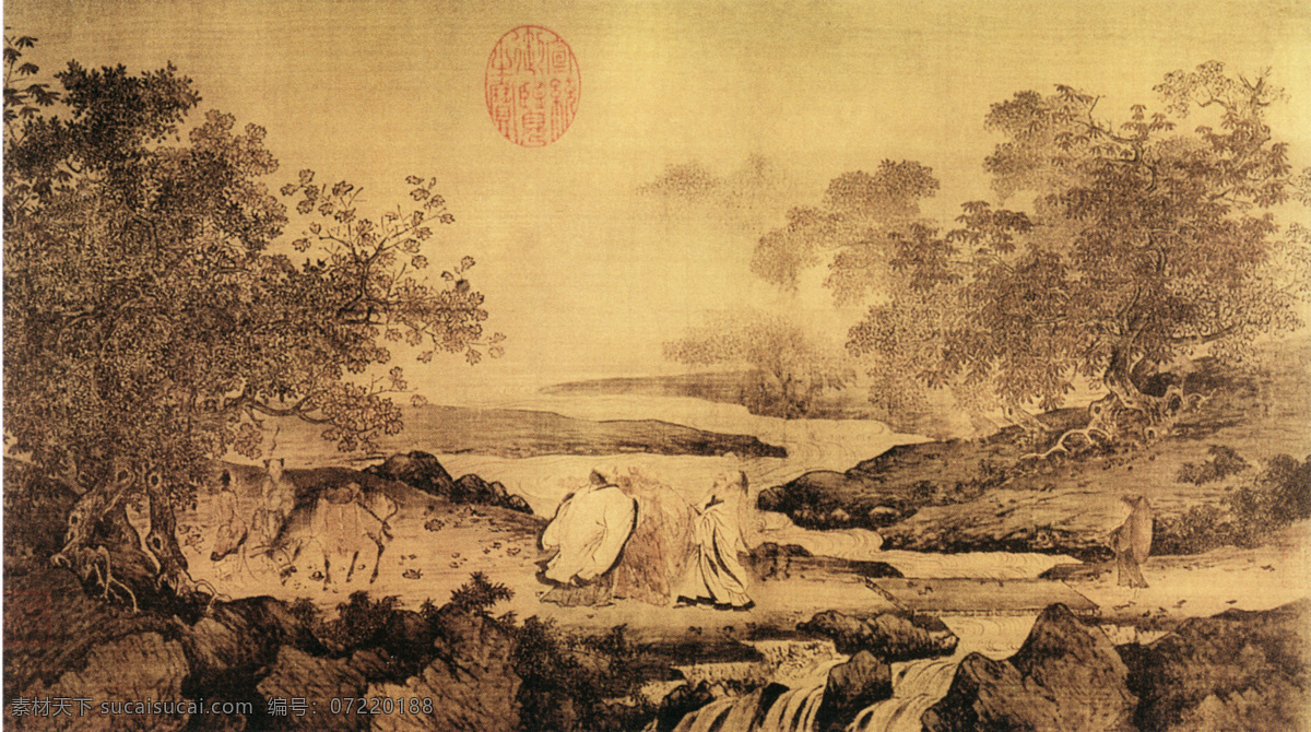 虎溪 三 笑 图 古代 古代人物 古典 古画 国画 绘画 名画 山水画 水墨画 国画古画 文化艺术 家居装饰素材 山水风景画