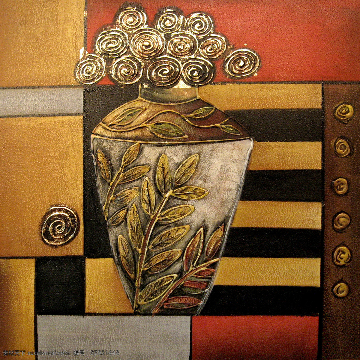 静物装饰画 美术 油画 装饰画 陶瓷瓶 金属花 几何图案 墙饰 油画艺术 油画作品37 绘画书法 文化艺术