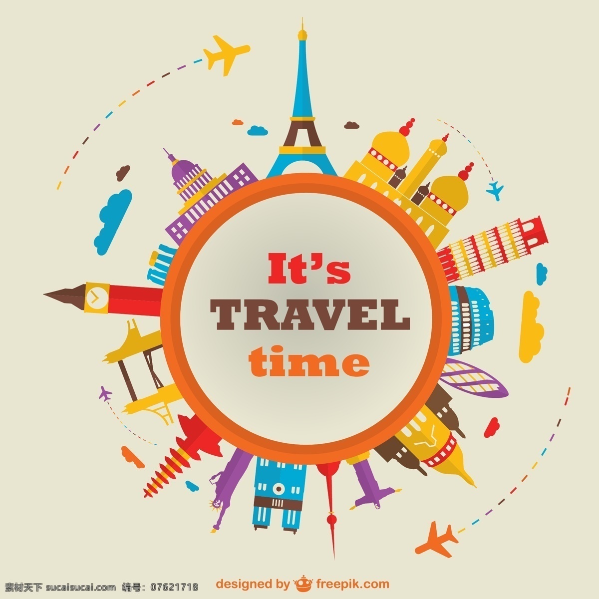 旅游 世界 旅行 地标 背景 矢量 比萨 自由女神 世界旅行 矢量图 其他矢量图