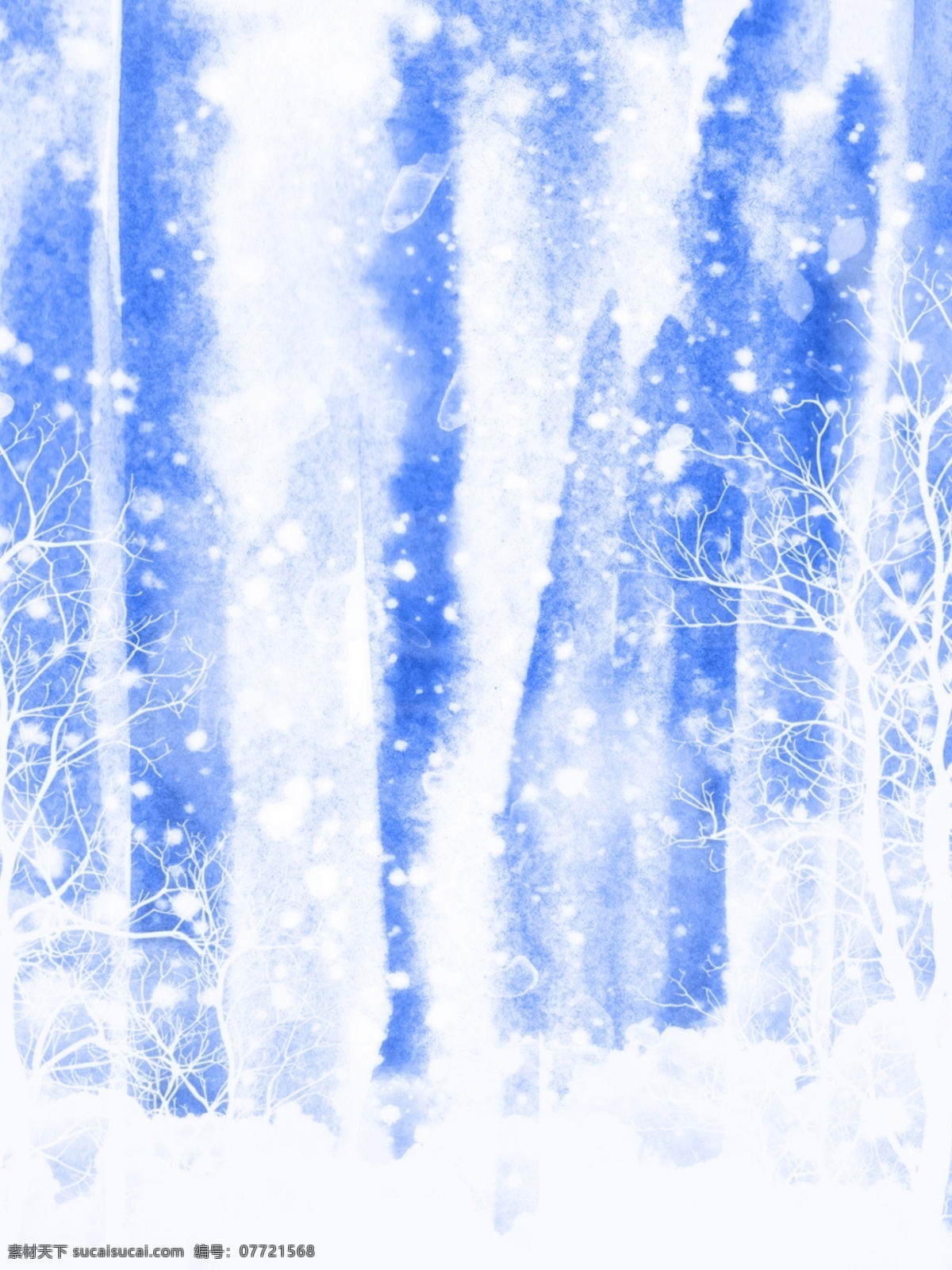 纯 原创 小 清新 冬天 蓝色 雪花 水彩 背景 蓝色背景 水彩背景 雪花背景 树枝背景 冬天背景 抽象画背景