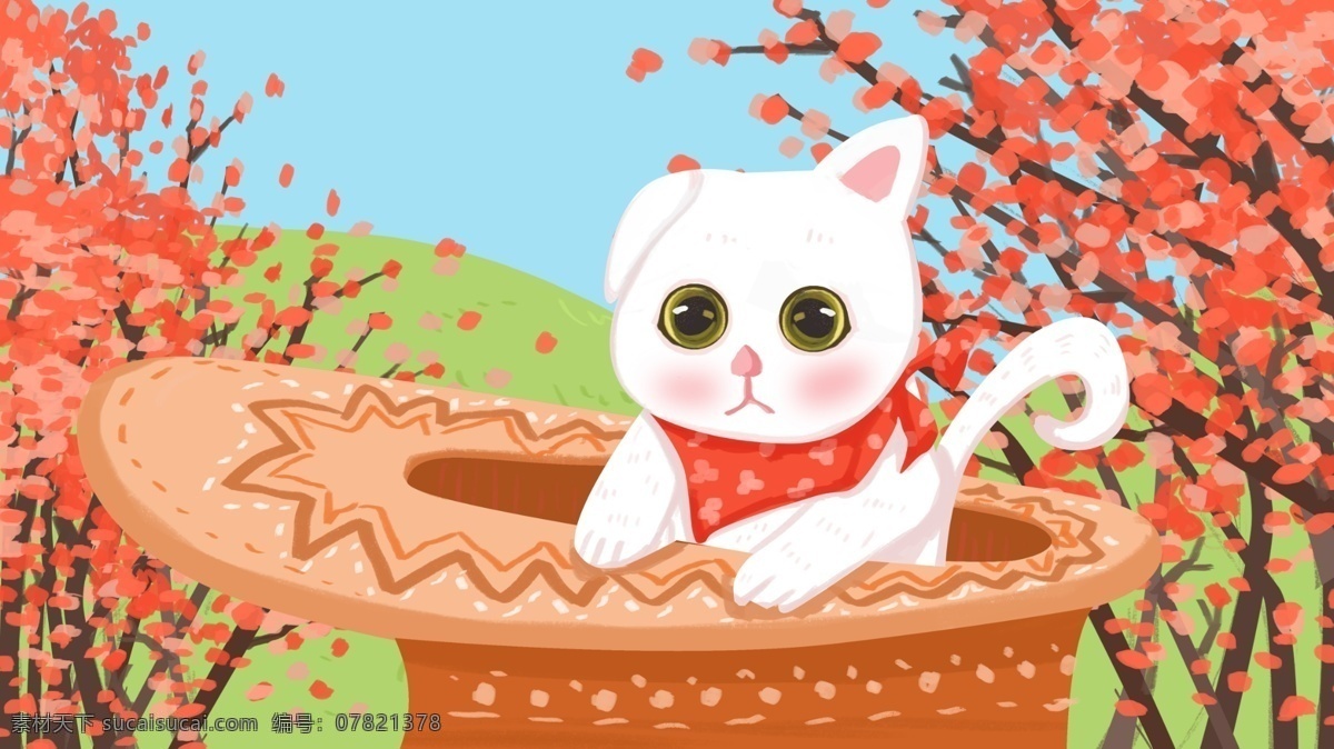 萌 宠 躲 帽子 里 可爱 猫咪 插画 手机壁纸 可爱猫咪 配图 萌宠 清新可爱插画
