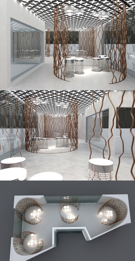 lv展示厅 源文件 3d 3dmax 模型 3d模型 展示厅模型 2012版本 lv 展厅 lv天花 镂空 不锈钢 展示柜 lv专柜 发光专柜 金属专柜 射灯 金属条 展示区 异型天花 不锈钢金属 铜色金属 高端 高贵 优雅 简洁 展示模型 3d设计模型 max