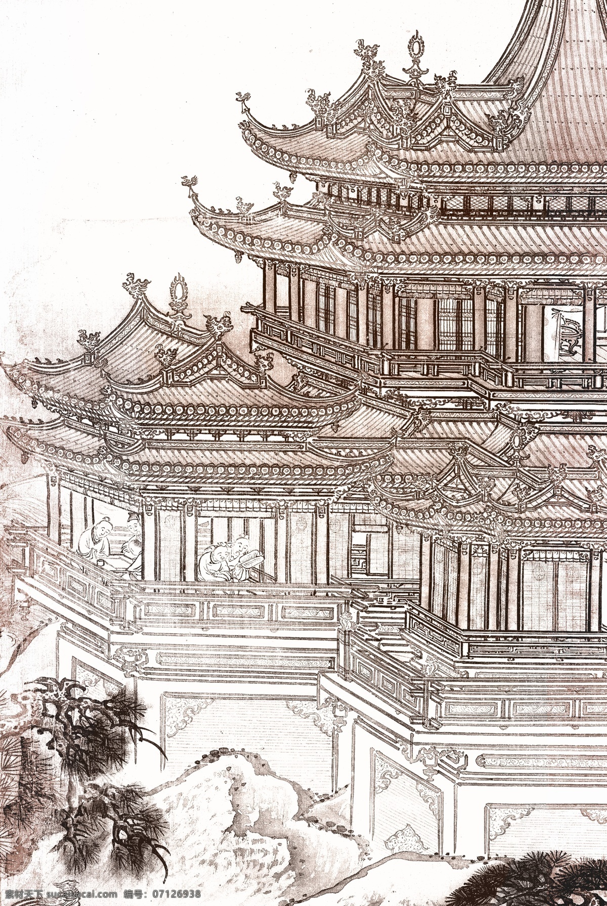 古建筑线稿 装饰画图片 新中式 国画 古建筑 线稿 装饰画