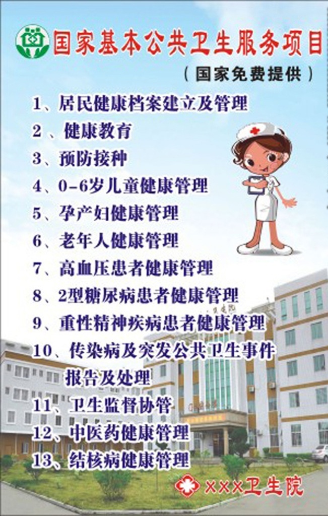 国家 基本 公共卫生 服务项目 13项 医院宣传 海报 公共服务