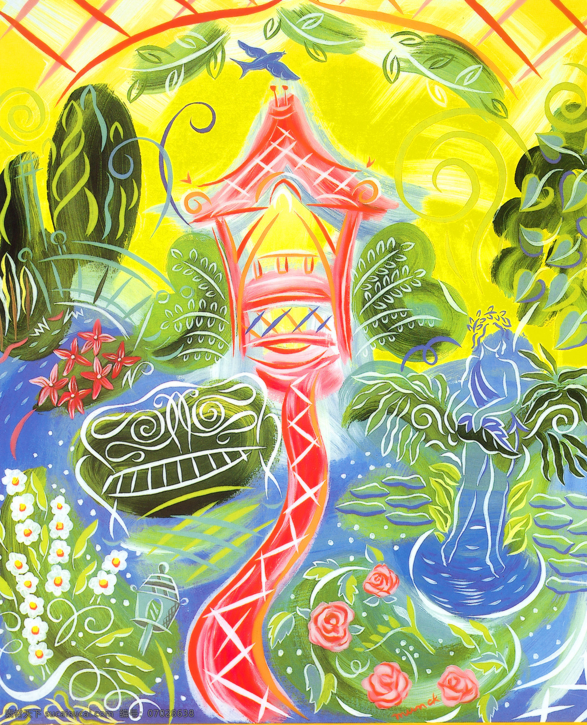 抽象 园林 插画 抽象画 公园 绘画书法 文化艺术 艺术 园艺 抽象园林 画作 温室 植被 植物 插画集