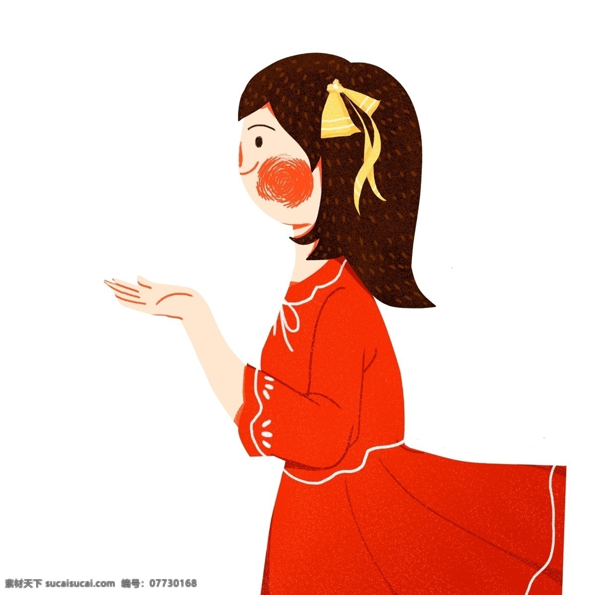扁平化 穿着 红色 裙子 女孩 卡通 女生 少女 插画 可爱