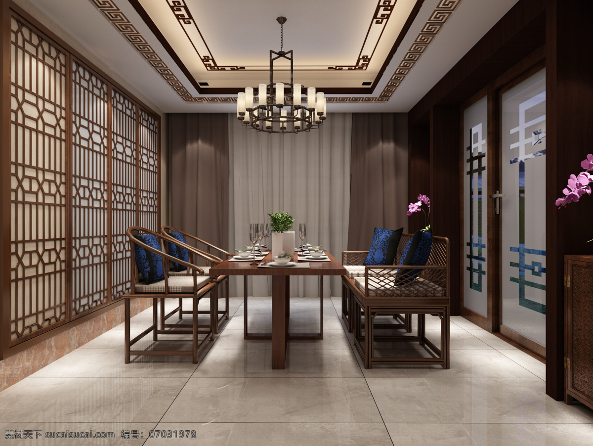 中式 风格 复古 清新 家装 餐厅 效果图 中式风格 图