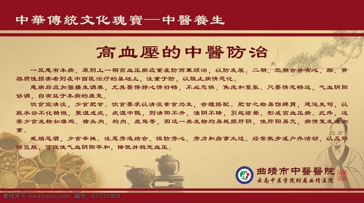 高血压 防治方法 中医 防治 详细 解 中药 药壶 水墨松枝 医者 分层 源文件