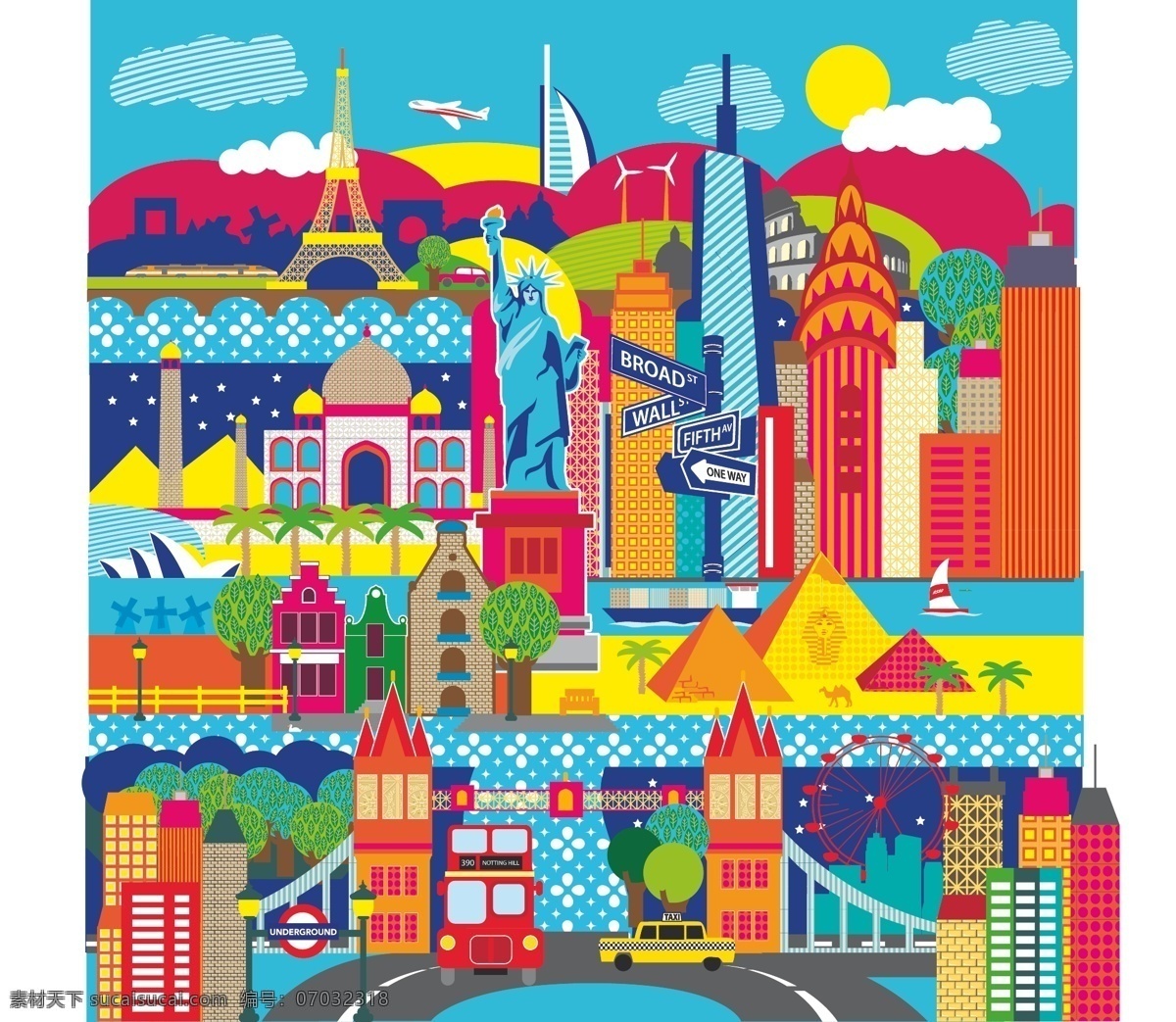 城市风光 建筑风景 卡通风景 城市缩影 建筑 卡通