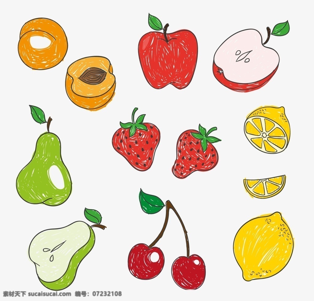 手绘水果背景 食品 水果 绘制 苹果 有机 绘画 草莓 柠檬 插图 樱桃 有机食品 手绘