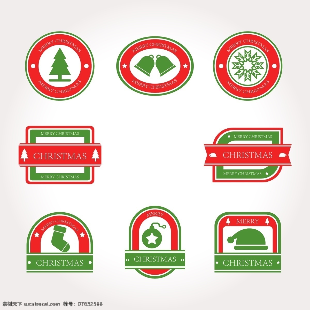 红色 绿色 圣诞节 标签 雪花 英文 圣诞袜 圣诞树 圣诞帽 铃铛