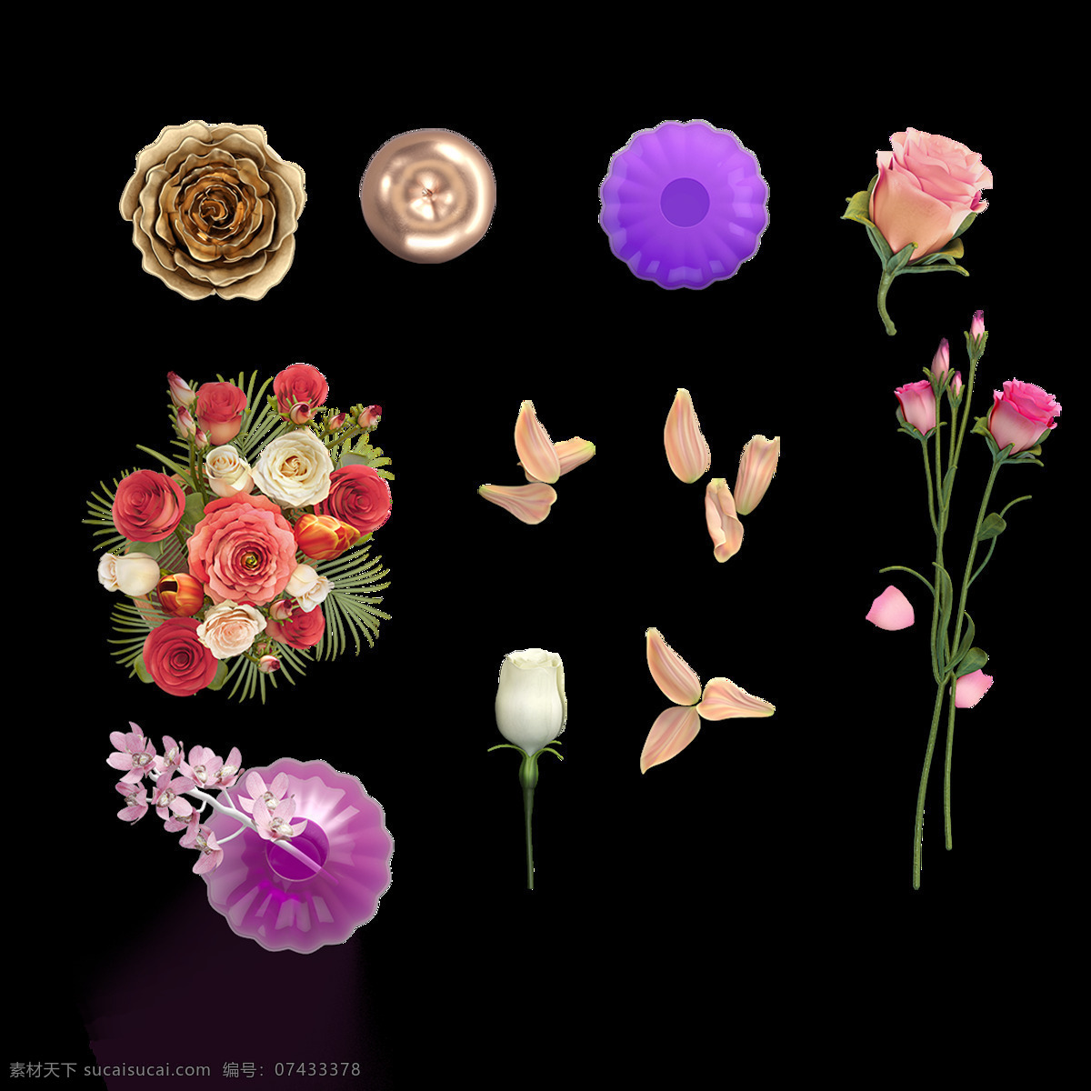创意 多彩 花瓣 元素 紫色 粉色 鲜花