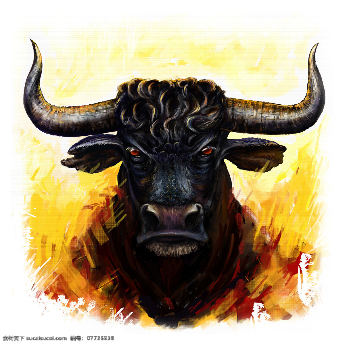 野牛油画写生 野牛 公牛 动物插画 矢量动物 动物油画 绘画艺术 陆地动物 生物世界 白色
