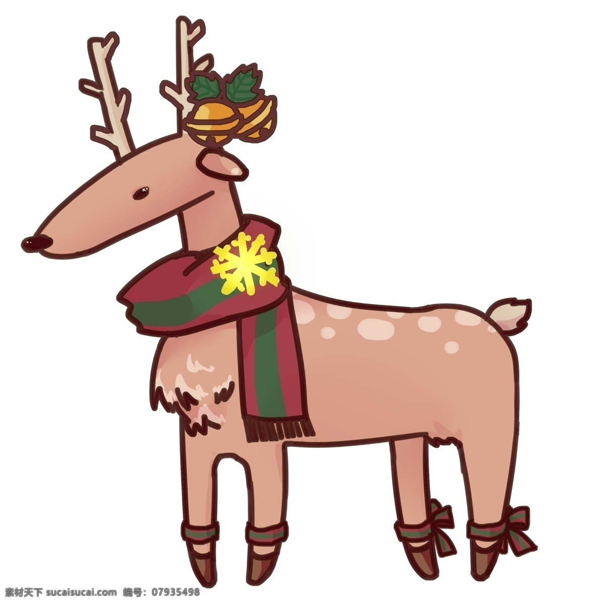 麋鹿 圣诞 卡通 可爱 节日 手绘 原创 铃铛 围巾 卡哇伊
