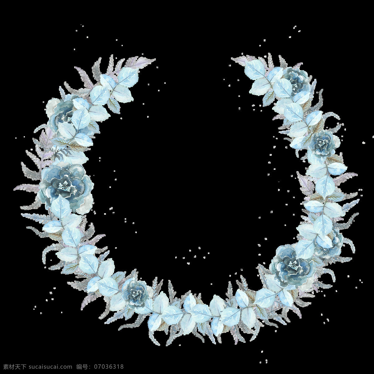 手绘 水 蓝色 花卉 透明 灰色 玫瑰花 免扣素材 水彩 透明素材 小叶子 装饰图案