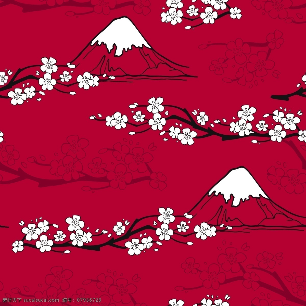 美丽 日本 富士山 背景 底纹 广告背景 樱花 风景 无缝背景